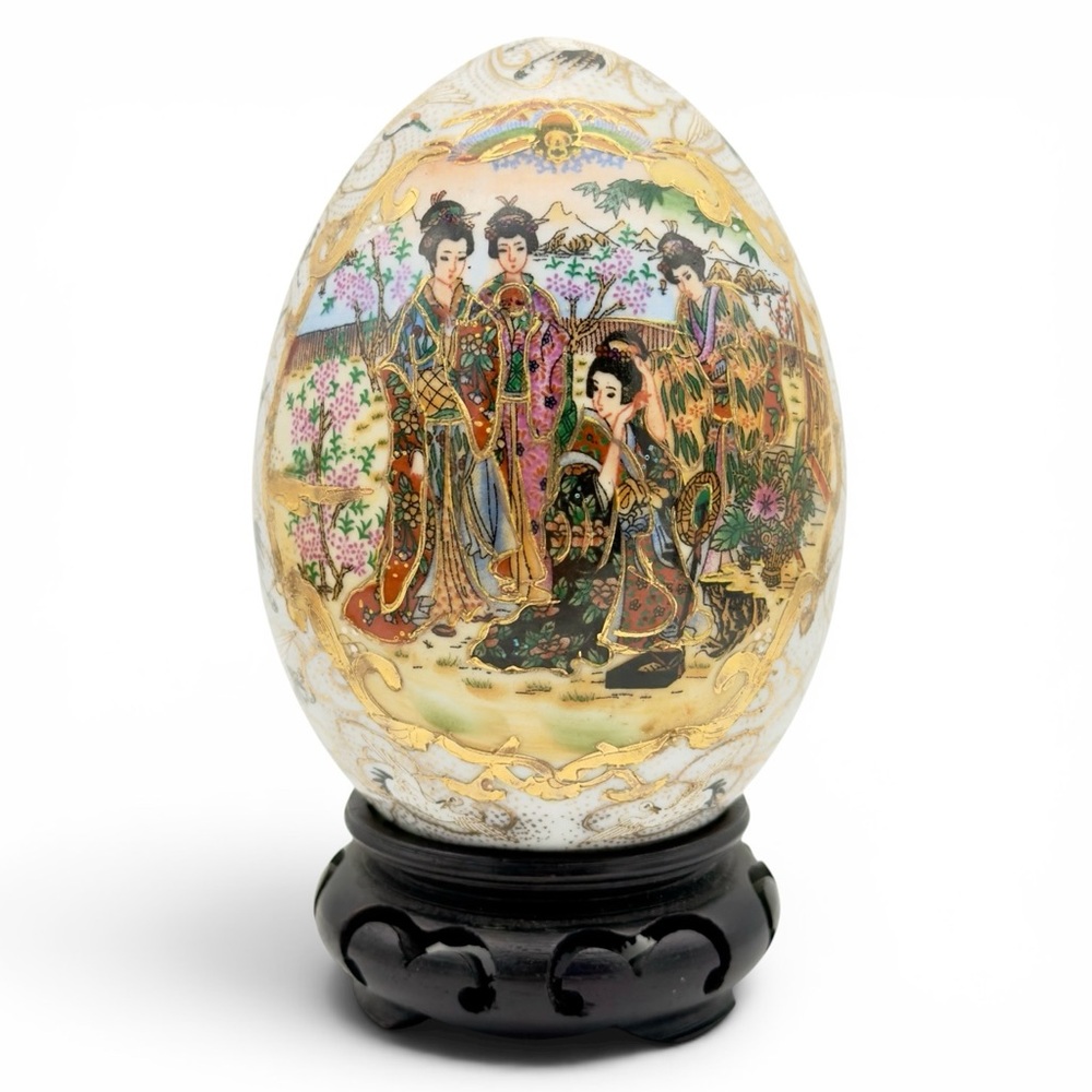 Vintage Satsuma Moraige Geisha Egg Chinese Pottery Ceramic Arnart Import Style